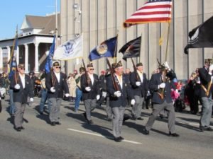 Color and Honor Guards at the front of the Wenatchee Valley Veterans Day Parade, November 2018