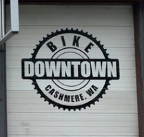 small garage door featuring logo for Downtown Bike