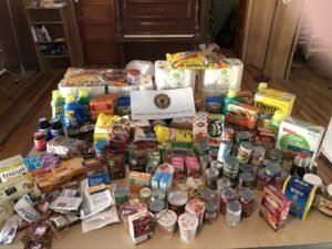 collection of donated nonperishable foods and supplies