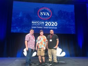3 members of Wenatchee Valley College Veteran Knights on the stage at SVA NatCon 2020